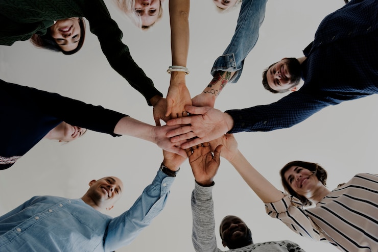 Photo diverse people hands together partnership