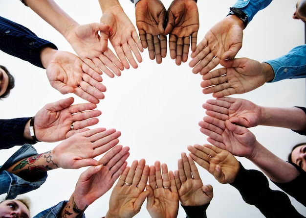 Photo diverse people hands together partnership