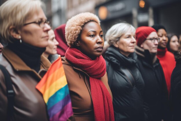 Foto diverse persone in marcia per protestare per la libertà, per la manifestazione degli attivisti, per l'uguaglianza, per la diversità, per la marcia per i diritti umani.