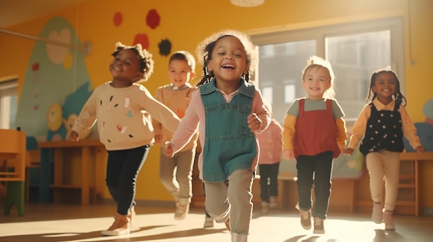 Photo diverse preschool kids in class