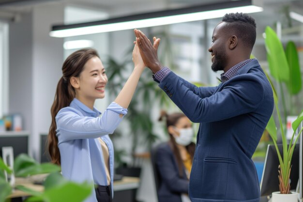 Diverse professionals vieren succes en teamwerk