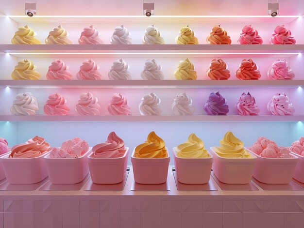 Photo diverse selection of ice cream flavors showcase assortment of gelato varieties exhibition crafted with generative ai technology