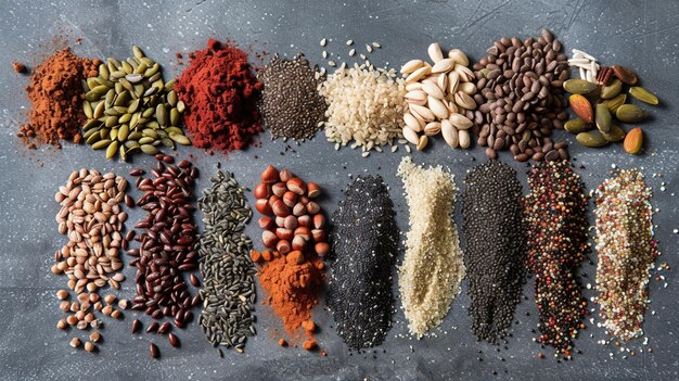 A diverse selection of superfoods seeds