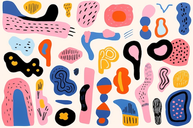 Photo diverse set of colorful shapes forms and brush strokes