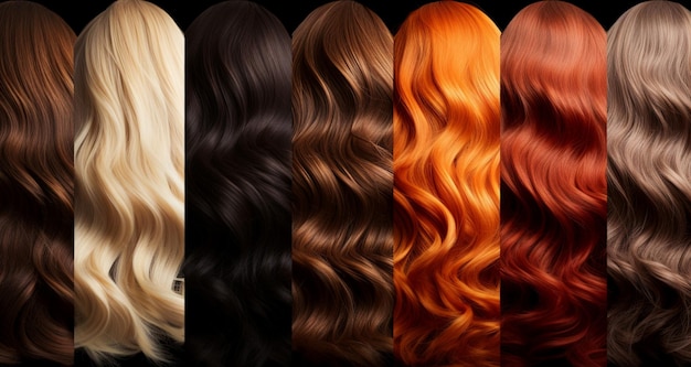 Diverse shades Set displays various hair dyeing colors showcasing natural color samples