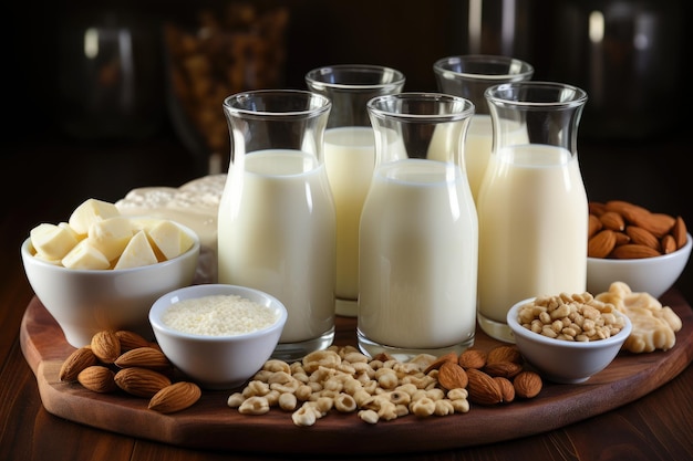 diverse soorten melk klaar voor professionele reclame foodfotografie