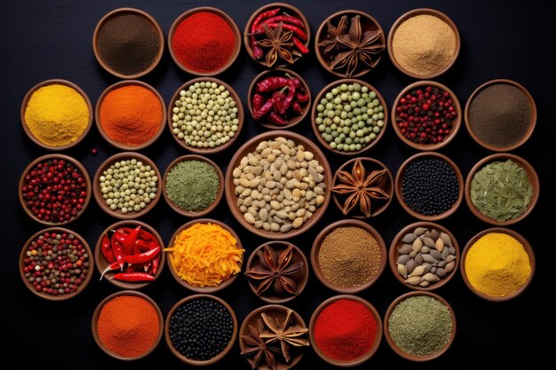 Diverse Spices colorful top view Generate Ai