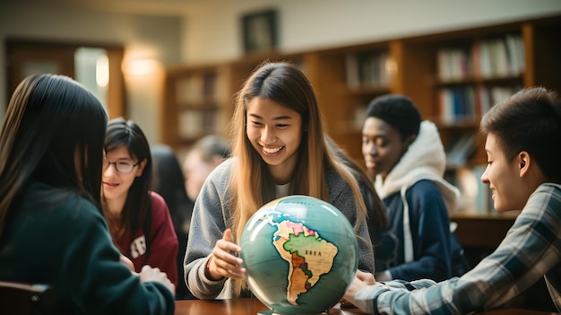 Diverse students engaged in global education