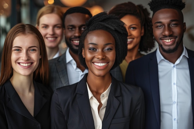 Photo diverse team of businesspeople promoting inclusivity in modern office