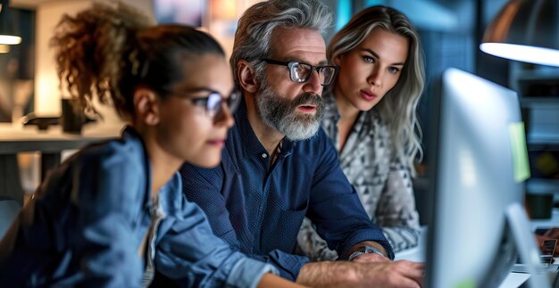 Photo diverse team collaborating in hightech office