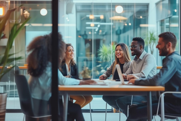 Foto team diversificato di colleghi che lavorano insieme in una riunione aziendale diversità e inclusione nelle imprese