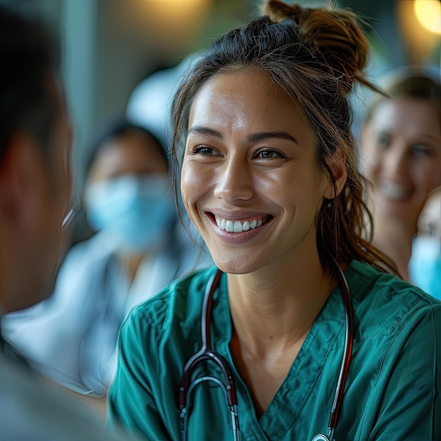 Diverse team of healthcare workers discussing treatment plan soft focus