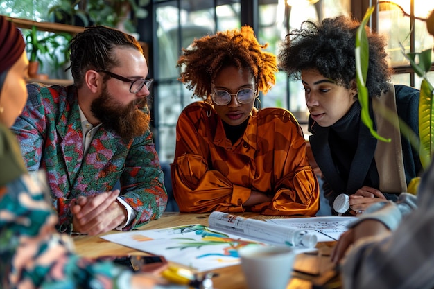 Foto diverse team in een samenwerkende bijeenkomst met ai gegenereerd