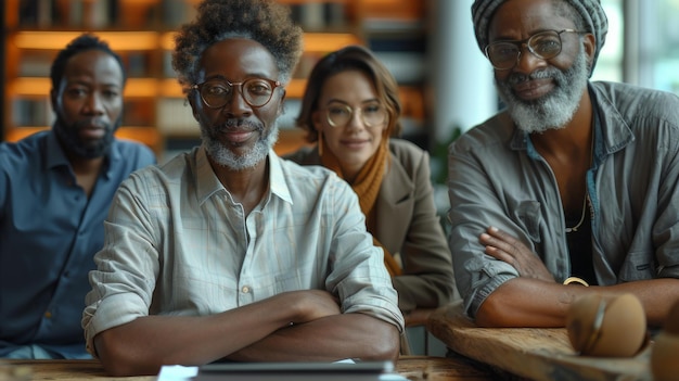 Photo diverse team in office conference room meeting