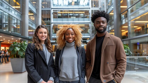 Photo diverse team of professionals in modern office lobby