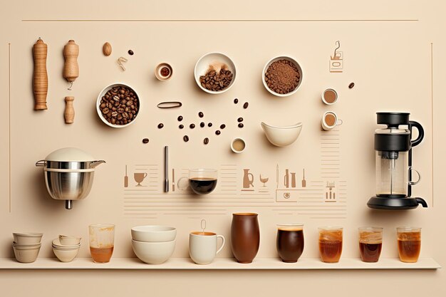 Photo diverse variety of coffee makers featured on a poster a visual guide to different types of coffee brewing methods