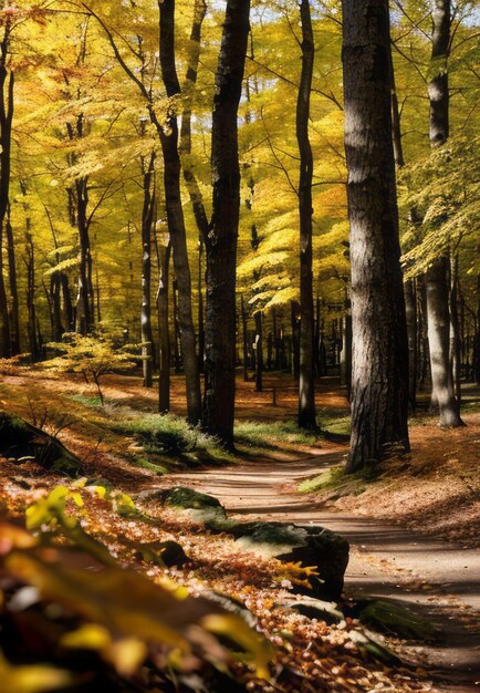 Photo the diverse and vibrant hues of autumn foliage in a forest landscape wallpaper