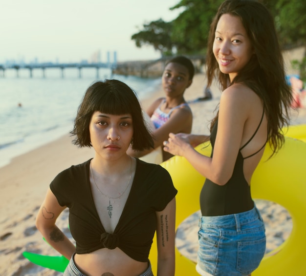 Diverse women at the beach