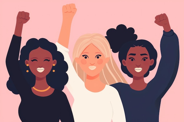 Diverse Women Celebrating Vector Art on Pink