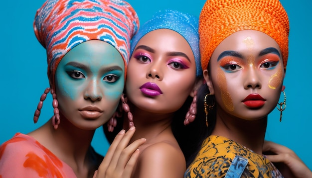 Разнообразные женщины в красочной моде и макияже