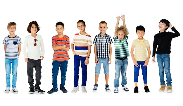 Diverse of Young Boys Set Gesture Standing Together Studio Isolated