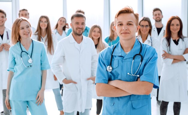 Diverse young people lined up photo with copy space