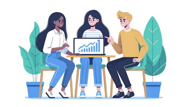 Diverse Young Professionals in Minimalistic Flat Illustration AI Generated