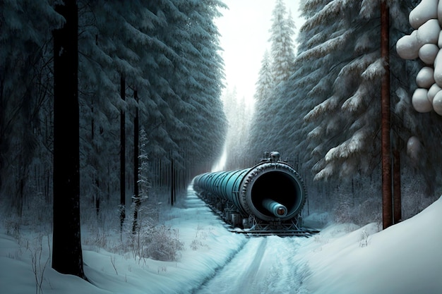 숲길을 따라 겨울철 운송을 위한 가스 파이프라인 전환