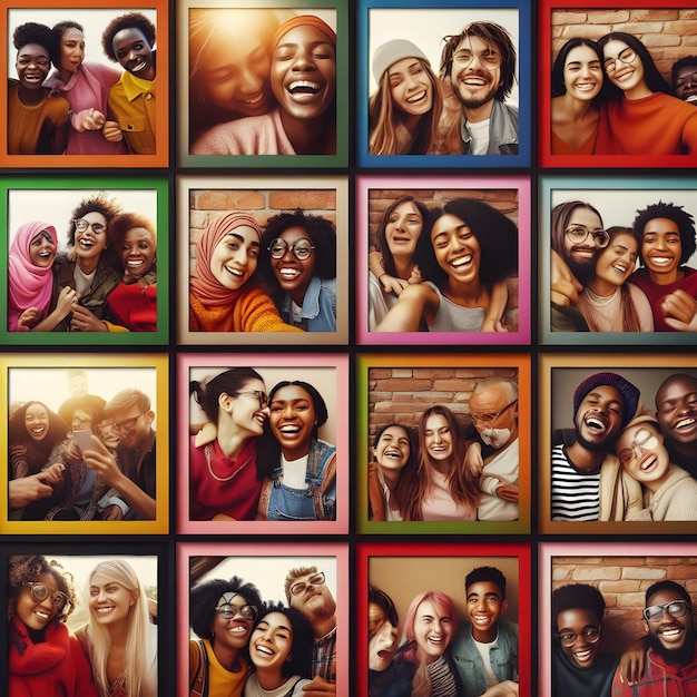 Diversiteit en inclusie Levendige multi-etnische groep mensen in een kleurrijk portret Microstock beeld