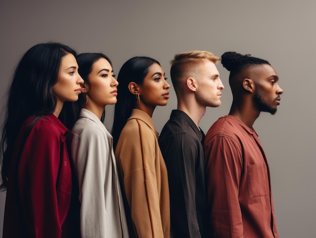 Diversiteit etniciteit groep mensen die naar dezelfde richting kijken posterstijl