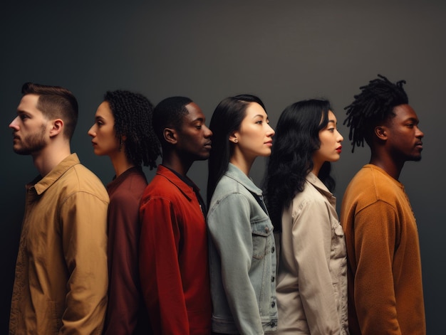 Diversiteit etniciteit groep mensen die naar dezelfde richting kijken posterstijl