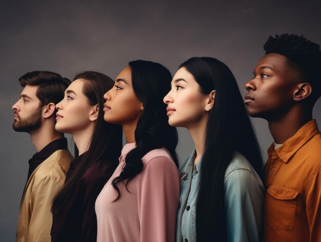 Diversiteit etnische groep mensen die in dezelfde richting kijken poster stijl