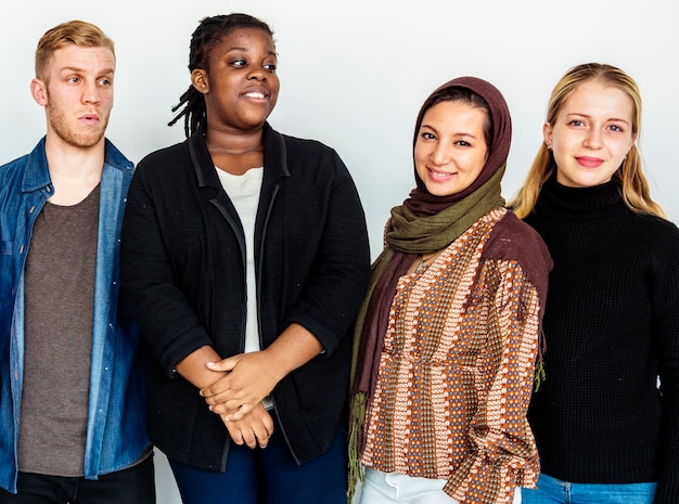 Diversiteit groep mensen geluk studio portret