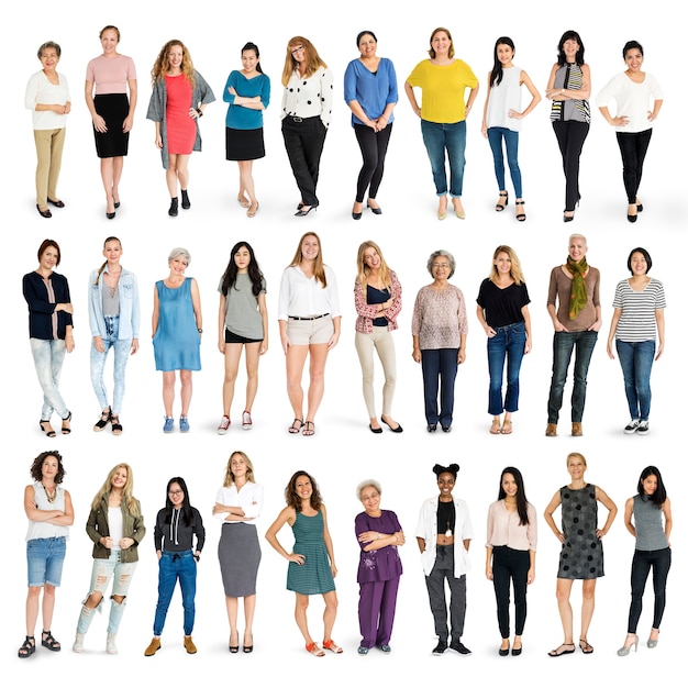 Diversiteit vrouwen set gebaar standing together studio isolated