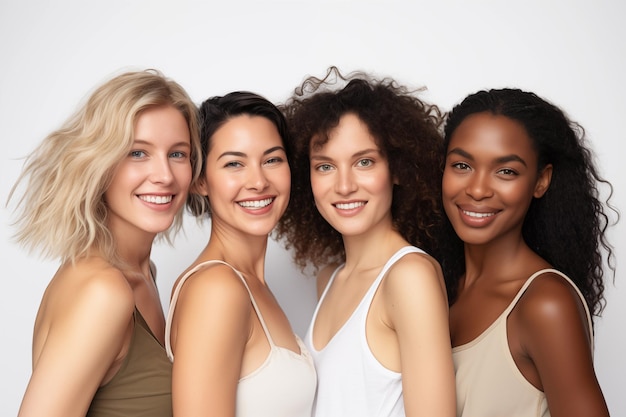 Diversity beauty and natural women with friends in the studio on white background Skincare concept