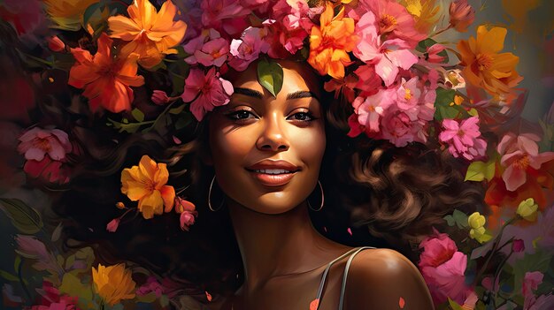 Diversity black woman flowers