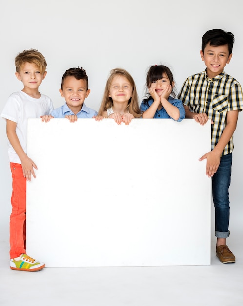 Diversity Children Showing Banner Board
