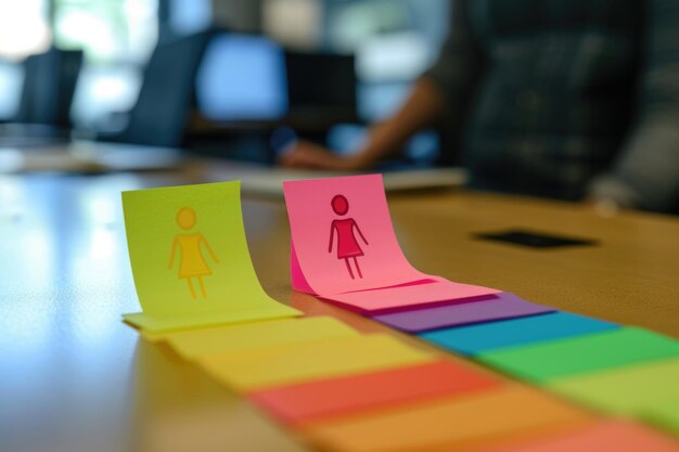 Foto diversità, uguaglianza e inclusione scrivere su un biglietto adesivo isolato sulla scrivania dell'ufficio