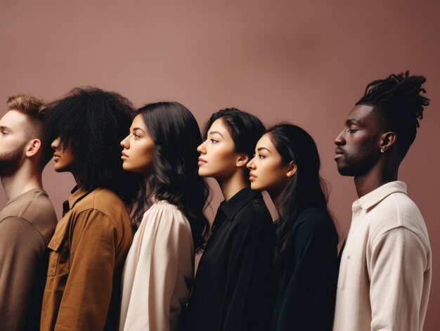 Фото Разнообразие этнической группы людей, смотрящих в одном стиле плаката