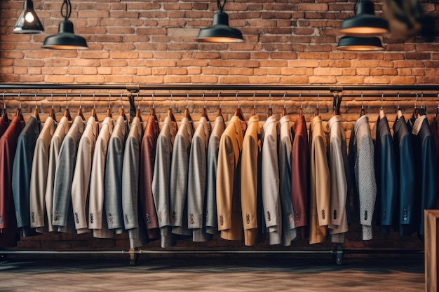 Diversity of formal clothes hanging in modern retail shop Generative AI