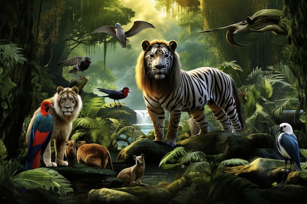 写真 茂った背景の画像の中の野生生物の多様性