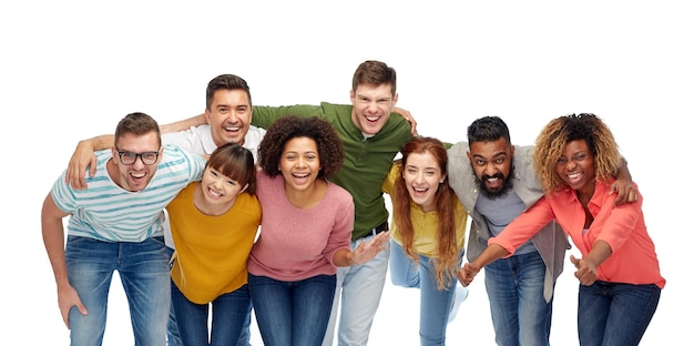 Photo diversity, race, ethnicity and people concept - international group of happy smiling men and women over white