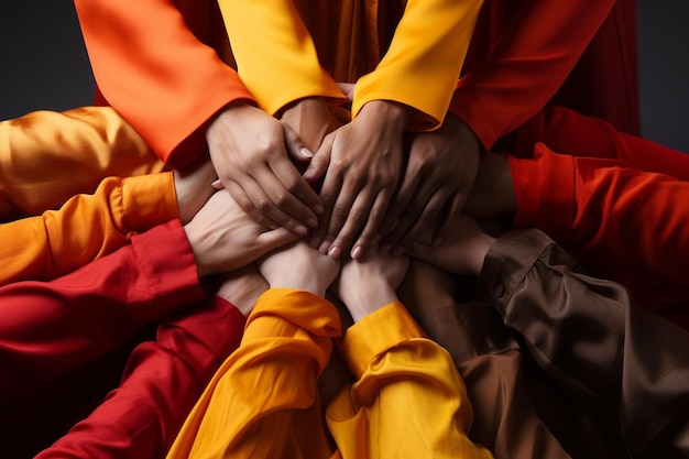 Diversity teamwork with joined hands