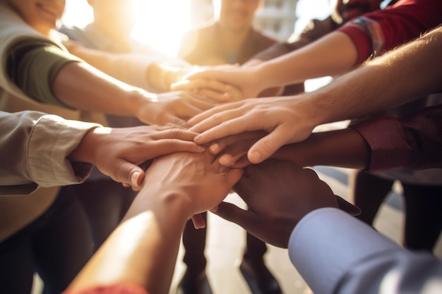 Diversity and Unity Group of Multicultural People Holding Hands in a Circle generative ai