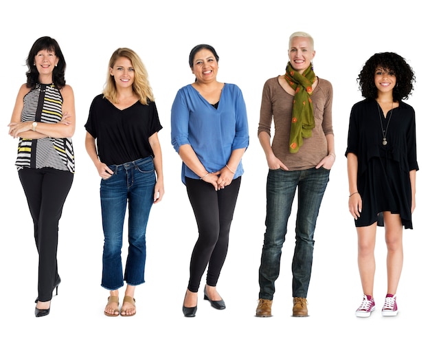 Photo diversity women set gesture standing together studio isolated
