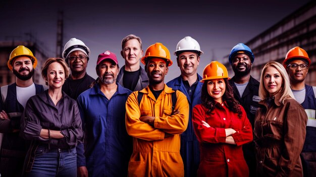 Photo diversity workers in construction background