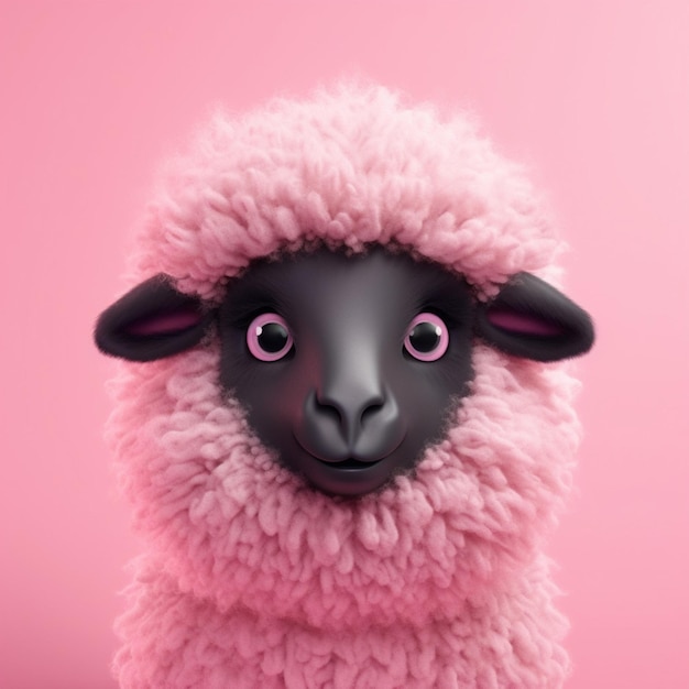Divertida oveja negra sobre fondo rosado 만화 3d animales oveja raro