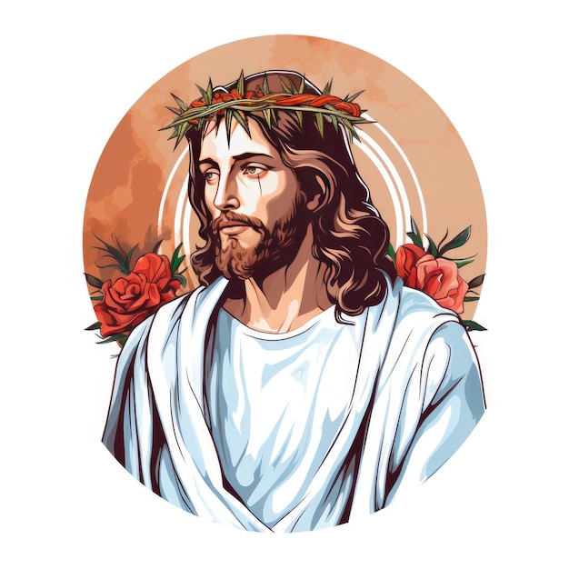 The Divine Aesthetic Jesus' Crown of Thorns in Simple Flat Colors and Thin Lines