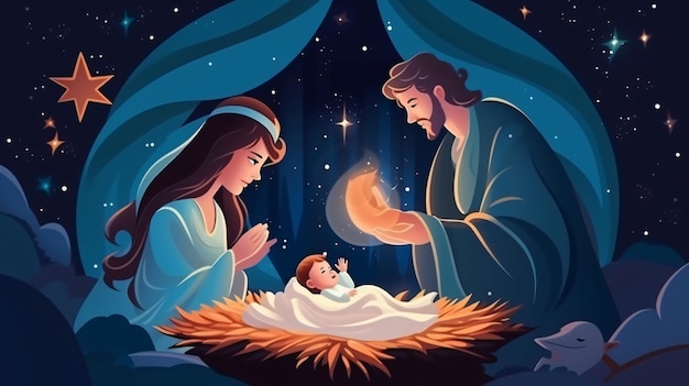 사진 신의 도래 제너레이티브 ai가 포착한 구유에 탄 아기 예수의 가슴 따뜻한 만화