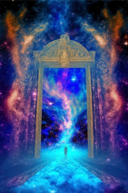 Photo the divine bioluminescent entity created with the galactic heaven gate architecture